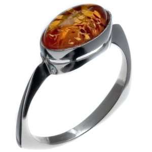 Certified Genuine Honey Amber and Sterling Silver Small Modern Ring 