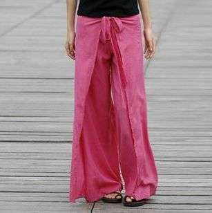 2012 Vogue Casual Linen Womens Wide Leg Maxi Trousers Long Cargo Pants 