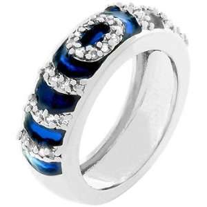  White Gold Bonded Silver Navy Blue Enamel Stacker Ring 