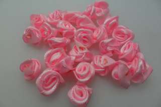 50 Pcs loveliness swirl satin ribbon rose flower w /leaft pink A14 