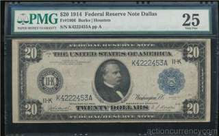 AC Fr 1006 1914 $20 Dallas FRN PMG 25 Burke/Houston  