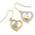 Brand New 14k Gold Crystal Double Heart Dangle Wire Earrings