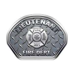 Firefighter Fire Helmet Front Face Lieutenant Diamond Plate Decal 