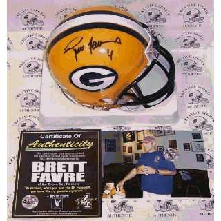  Brett Favre Autographed Mini Helmet   Replica: Sports 
