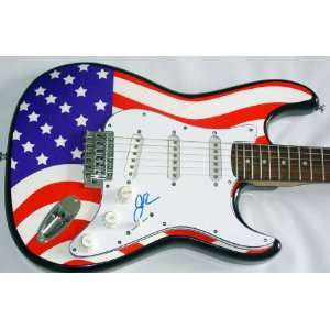  Lynyrd Skynyrd Johnny Van Zant Signed Flag Guitar & Proof 