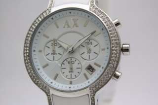   Exchange Women Chronograph White Out Rubber Band Crystal Watch AX5062