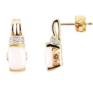  14K Yellow Gold Opal, Pink Tourmaline and Diamond Earrings 