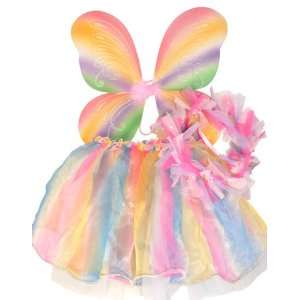  Girls Rainbow Fairy Costume Set with Halo Tutu and Fairy Wings 