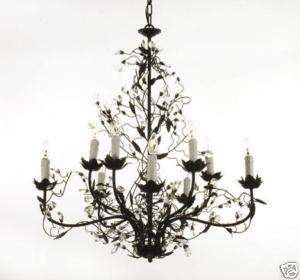 10 LIGHT WROUGHT IRON CRYSTALS CHANDELIER FREE SHIPPING  