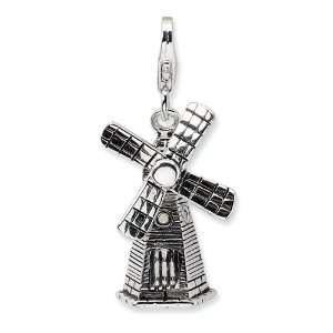   Silver 3 D Enameled Moveable Windmill w/Lobster Clasp Charm: Jewelry