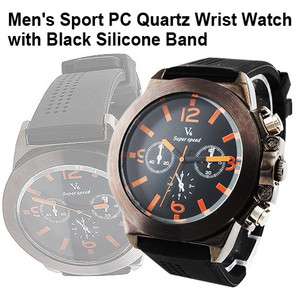   PC Quartz Sports Wrist Watch w/ Black Silicone Band 4.6 cm Round Dial