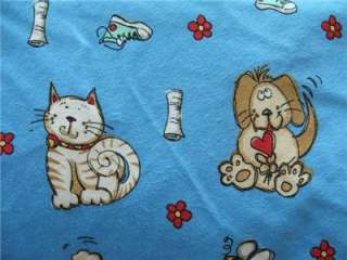 CATS✄DOGS PUPPY BLUE GREEN OR WHITE SOFT FLANNEL FABRIC  