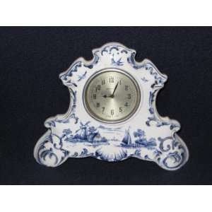  Vintage New Haven Porcelain Wind Up Clock   Delft Windmill 