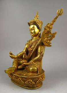 Old Tibetan 24k Gilt Bronze Guru Rinpoche Statue  