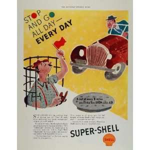   Vintage Ad Super Shell Gasoline Gas Manhole Worker   Original Print Ad