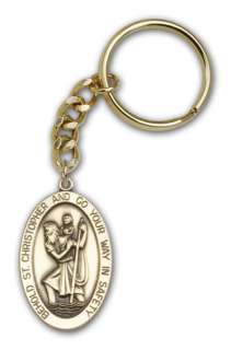 Antique Gold St Christopher Keychain Medal Catholic Cha  