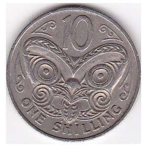  1967 New Zealand One Shilling Coin   Maori Mask 