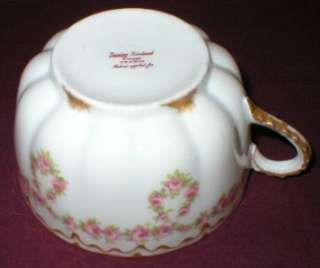 HAVILAND LIMOGES #319 PINK ROSE GARLAND CUP & SAUCER W/DOUBLE RUFFLE 
