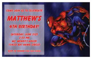 Set of 10 Spiderman Personalized Birthday Invitations H  