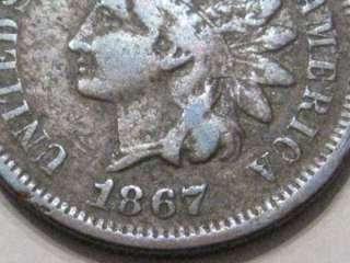1867 Indian Head Cent. Grades at VG details  
