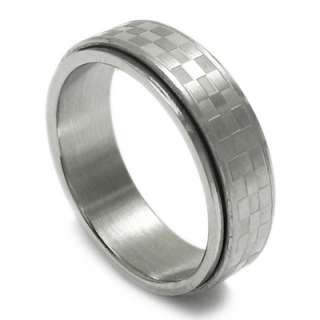 Stainless Steel Awesome Mens Checkered Design Spin Band Ring Size 8 