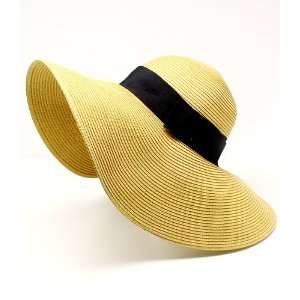  Large Brim Floppy Tan Straw Beach Garden Hat with Black 