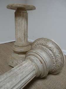   PEDESTALS CARVED WOOD FLUTED COLUMNS w ANTIQUED PAINT FINISH  