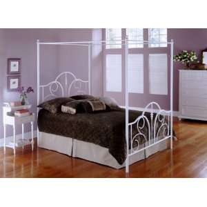   White Finish Full Size Metal Canopy Bed with Frame: Home & Kitchen