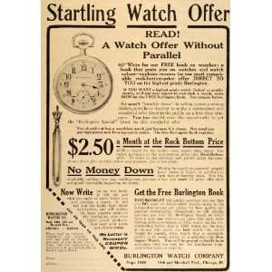 1911 Vintage Ad Burlington Pocket Watch Company ORIG.   Original Print 