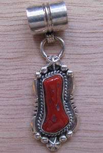Navajo Sterling Silver and Coral, signed RB within Bear  