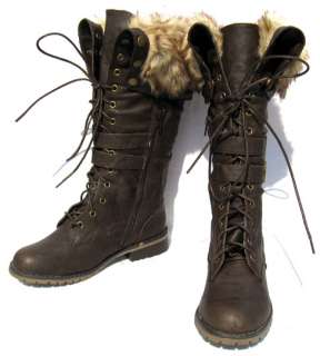   Designer Motorcycle Boots Brown shoes winter fur snow Ladies size 8.5