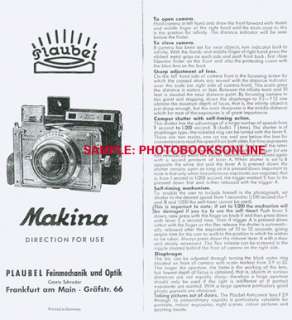 Plaubel Makina II IIa IIb IIs III Instructions  