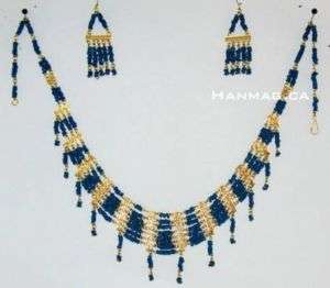 Egyptian Beaded Necklace & Earring Set    599 Blue  