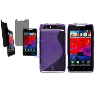 Purple S Shape TPU Case+Privacy LCD Protector for Motorola Droid Razr 