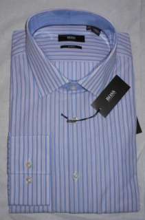 NWT Hugo Boss Black Juri Slim Fit Spread Collar Striped Dress Shirt 