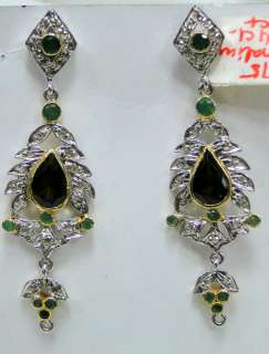 Diamond Emerald tourmaline Victorian Earrings Jewelry  