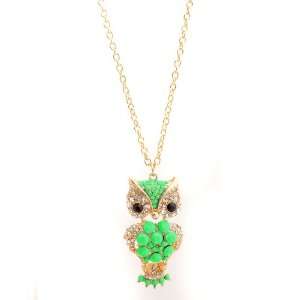   Head Gold Plated Neon Green Crystal Owl Necklace: Everything Else