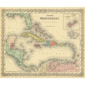    Colton 1881 Antique Map of the West Indies: Office Products