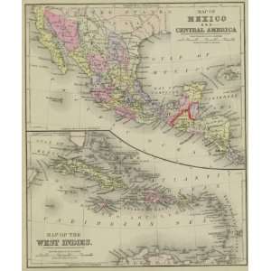  Antique Map of Mexico, Central America, West Indies: Office Products