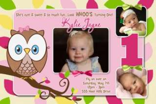 OWL Look Whoos Turning One 1st Birthday Invitations  