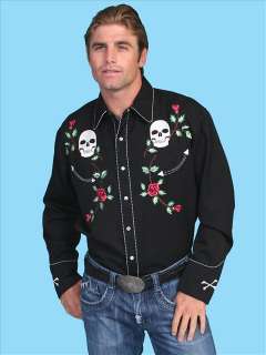 771 Scully Western Embroidery Snap Shirt Skull & Roses M  