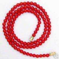 Real(learn to test) RED CORAL NECKLACE, 3.7mm beads,18  