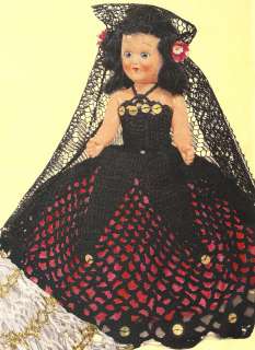 Vintage Crochet Spanish Senorita Doll Dress 8in Pattern  