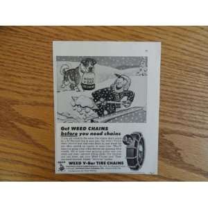  Weed V Bar tire chains.1961 Print Ad. (St. Bernard dog 