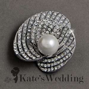 Wedding Brooch Pin Pendant Flower Faux Pearl Swarovski Crystal Silver 