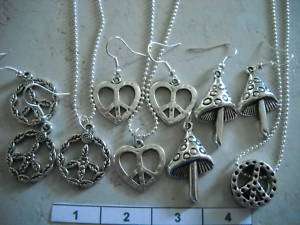 Choice of Peace Sign or Mushroom Necklace OR Earrings  