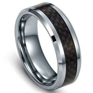 8mm New Tungsten Carbide Wedding Band Ring Black Carbon Fiber Inlay 