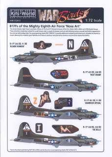 Kits World Decals 1/72 B 17F MIGHTY EIGHTH AF NOSE ART  
