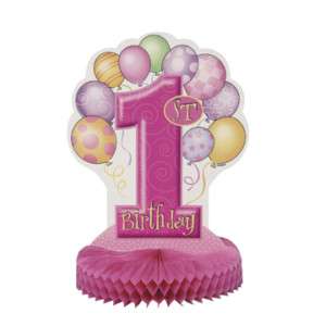 Pink Girl 1st (Age 1 One) Birthday Party CENTERPIECE  