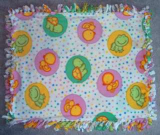 Frog Duck Turtle Bubbles No Sew Knotted Fleece Blankie  